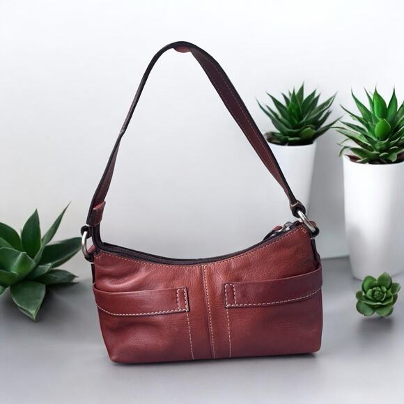 Vintage Fossil 1954 Brown Hobo Leather Medium Shoulder Bag Purse - Picture 1 of 9